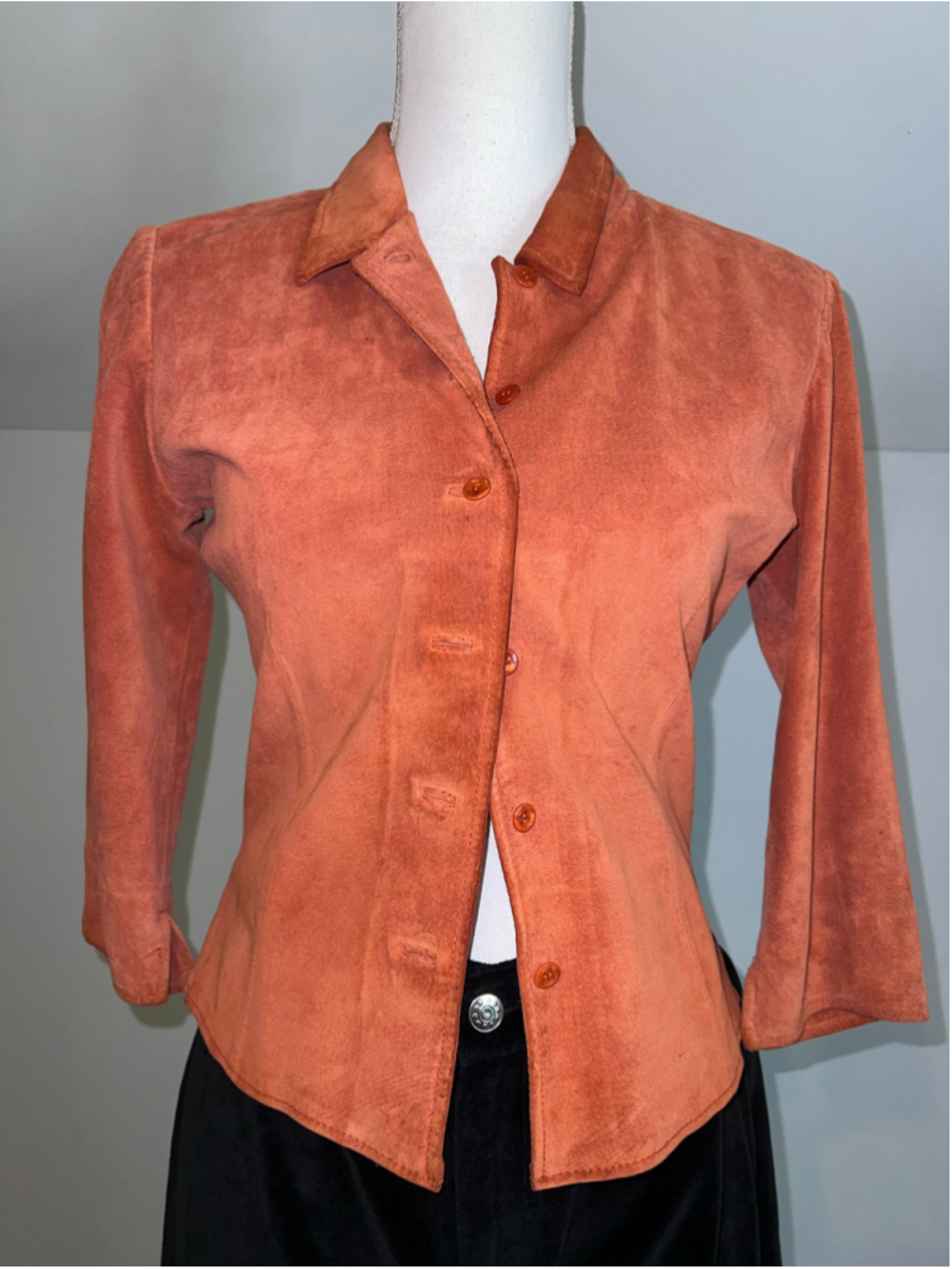 Arden B. Suede Leather Fitted Jacket, Size M, Orange